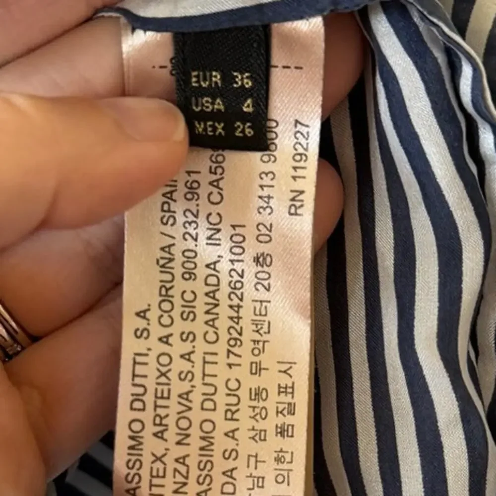 Massimo Dutti Mulberry Silk Navy Blue & White Stripe Button Down Minimalist
